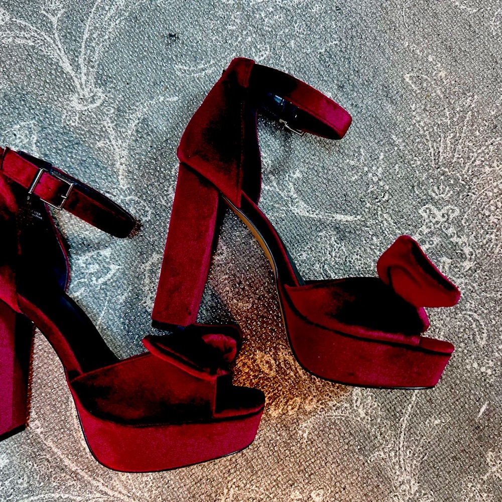Velvet open toe heels